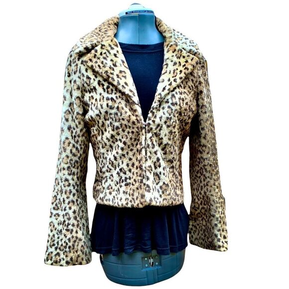 VINTAGE 80s/90s BB DAKOTA faux fur leopard print jacket. Timeless! SZ-SM - Picture 1 of 8
